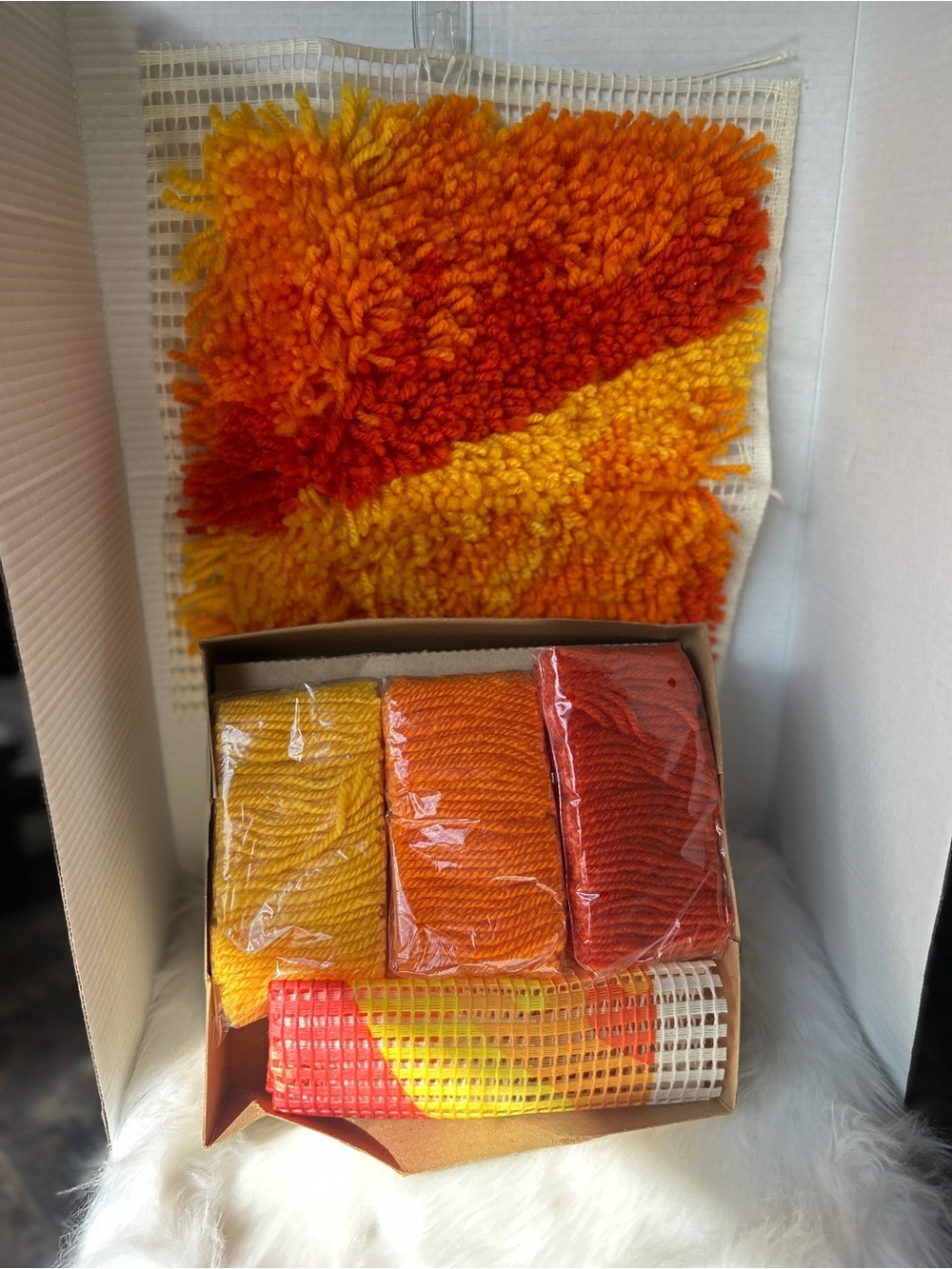 4 x Aronelle Kit 8803 Handmade Latch Hook Rug Kit in Yellow, Orange & Red
